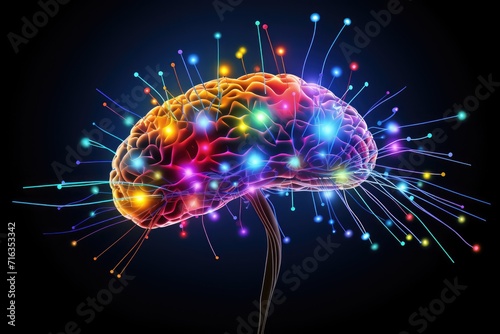 brain with colorful smoke  color dust  Kaleidoscopic  Vivid 3D Rendering and Creative illustration of human brain  plasticity  brain waves  thoughtful  thoughts  colorful  learning  neural  color bomb
