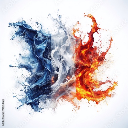 France flag what Splash of water and flame. AI generated illustration