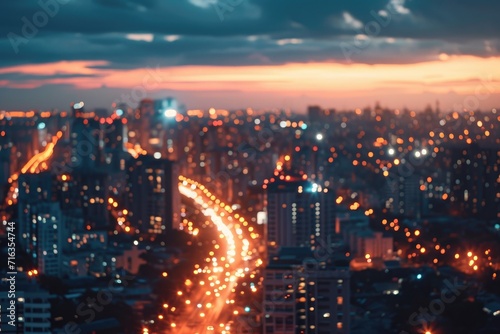 Wallpaper Mural Aerial view of peaceful cityscape before sunrise in business city concept image, panoramic modern metropolis bird’s eye view at evening. Modern city with wireless network connection and city scape. Torontodigital.ca