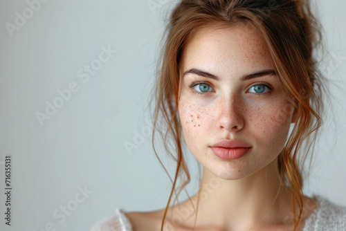 Wallpaper Mural Young woman with acne problem on light background with space for text, close-up. Acne, pimples, hormonal failure, menstruation, acne treatment, squeeze out pimples, cosmetology Torontodigital.ca