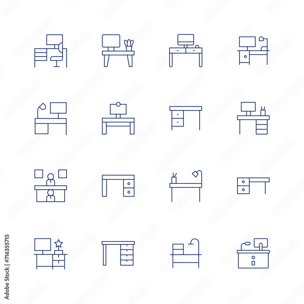 Desk line icon set on transparent background with editable stroke ...