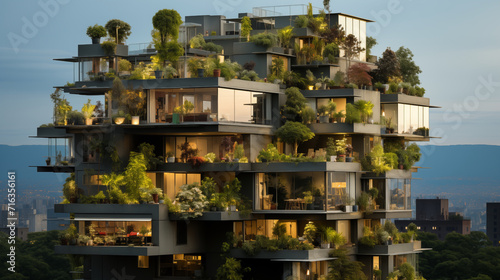 Revitalizing Cities with Lush Rooftop Gardens and Greenery, Urban gardens flourishing atop city buildings, creating green oases in the concrete jungle