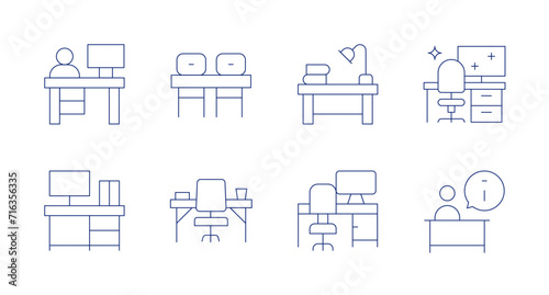 Desk icons. Editable stroke. Containing receptionist, workplace, desk, office, informationdesk.