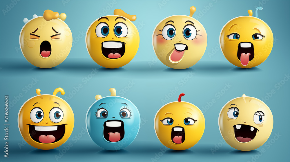 Emoticons icons set. Emoji faces collection. Emojis flat style. 