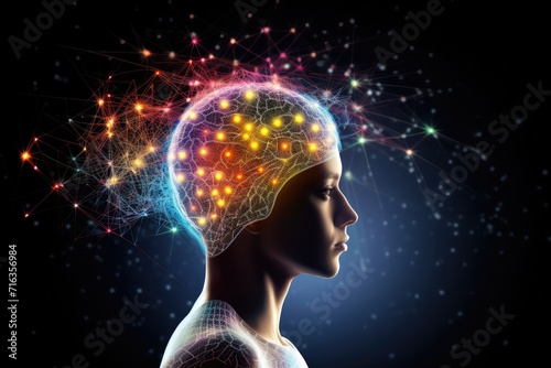3D brain in space illustration, cognitive science, educational psychology, and cognitive neuroscience in learning, colorful brain system, neurogenesis, ponder, thinking brain, nuclear medicine, memory