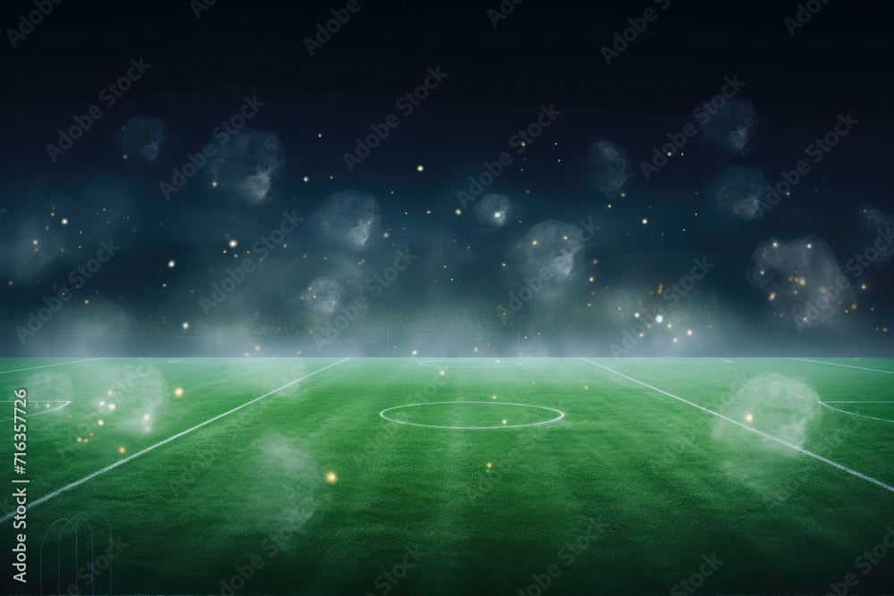 soccer game field with spotlight  fog