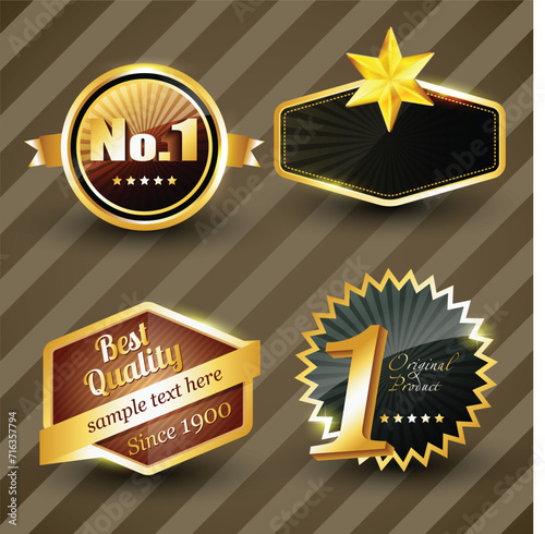 Labels illustration of product quality on striped background