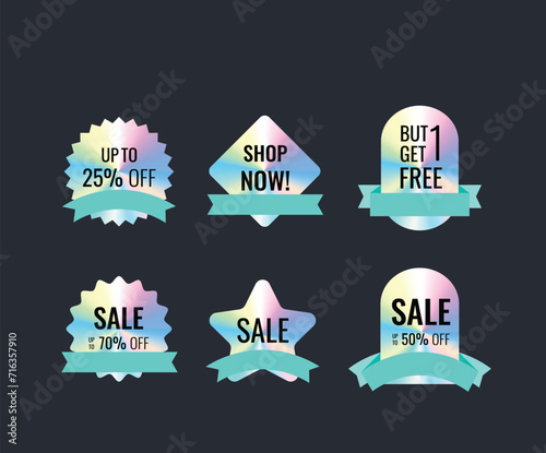 Hologram labels templates collection modern different geometric shapes