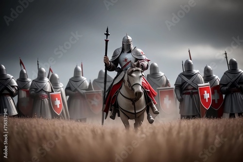 Templar Knight with Armor and Horse and Red Cross. Generated AI