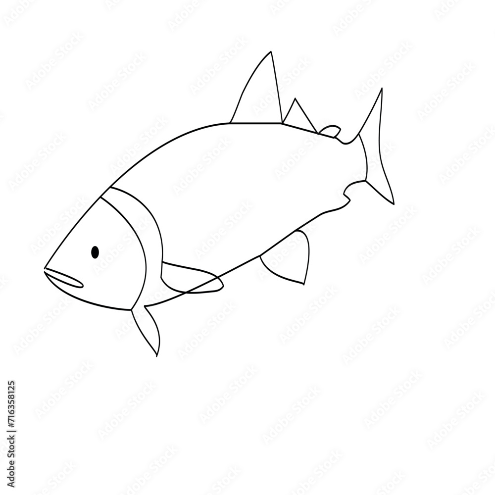 Fototapeta premium Fish continuous one line drawing outline vector illustration