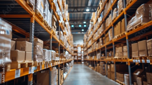 stock product inventory on shelf at distribution warehouse. logistic business ship and deliver, professional, stock, manage, movement, logistic, storage, delivering, shipping, supply, storehouse photo