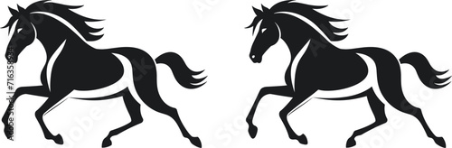 hand drawn running horse silhouette set