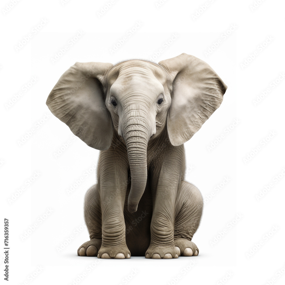 Funny animal concept, portrait of a cute gray baby elephant posing for ID.