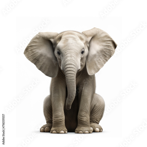 Funny animal concept  portrait of a cute gray baby elephant posing for ID.