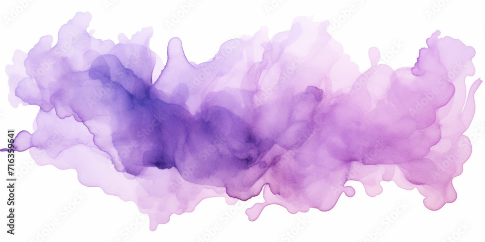 Light Purple Watercolor Stain on White Paper. Isolated Transparent Background.