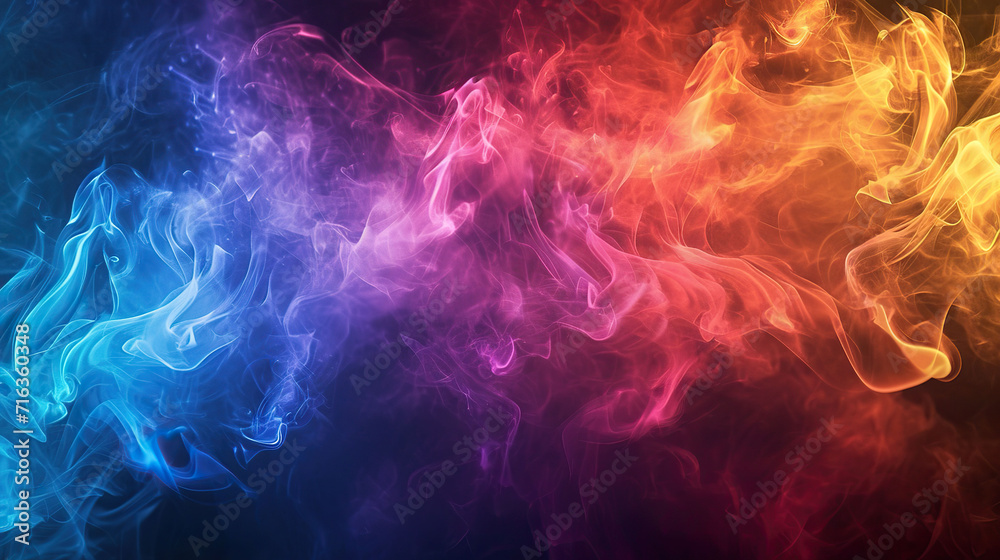 Abstract multicolored smoke on a black isolated background.