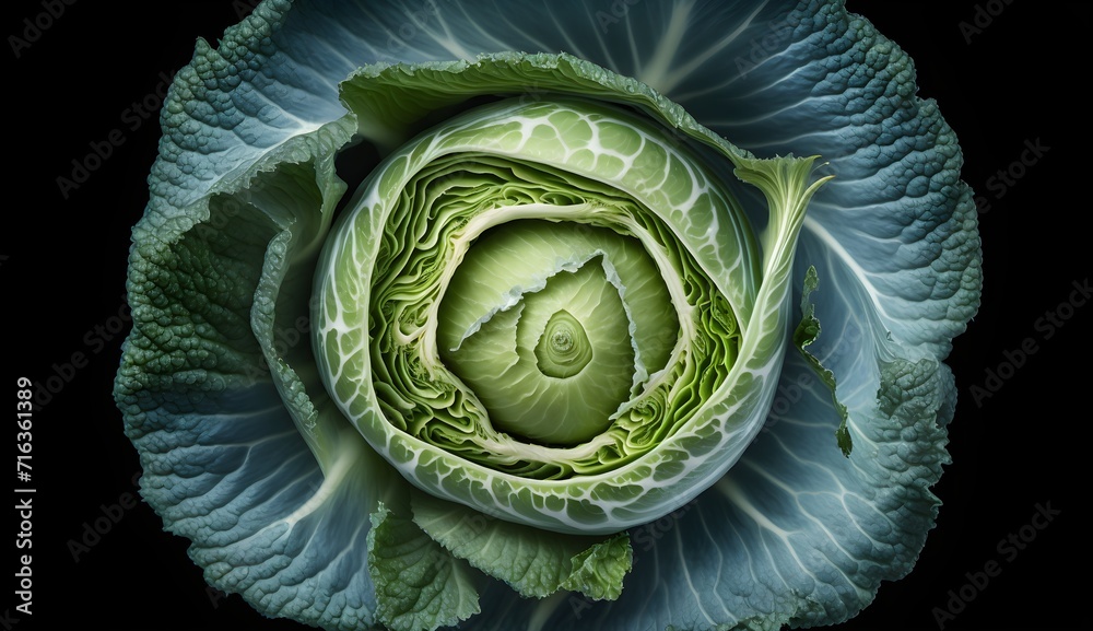 Obraz premium Fresh cabbage with water splashes and drops on black background