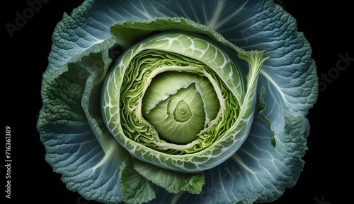 Fresh cabbage with water splashes and drops on black background photo