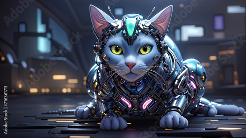 3D Animation Style An awe-inspiring alien cyborg cat in the night © aslam