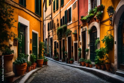 Cozy street in Trastevere, Rome, Europe. Trastevere is a romantic district of Rome, along the Tiber in Rome. Turistic attraction of Rome