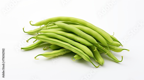 A captivating image featuring fresh long beans against a clean white backdrop, highlighting their vibrant green color and crisp texture. A minimalist and elegant visual, perfect for culinary or artist photo