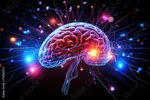 Brain puzzle, jigsaw: Occipital bone childhood disorder study. Brainwave convergence iridescent cognitive flux. Head imaging intellectual advancement detecting dementia, cognitive brain challenges
