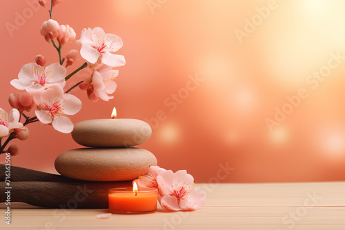 Apricot orange Spa background, wellness, skincare, massage foot therapy, therapist massage background, aromatherapy massage, thai, Asian, facial, pedicure, medicure, relax spa, towels, Spa stones photo