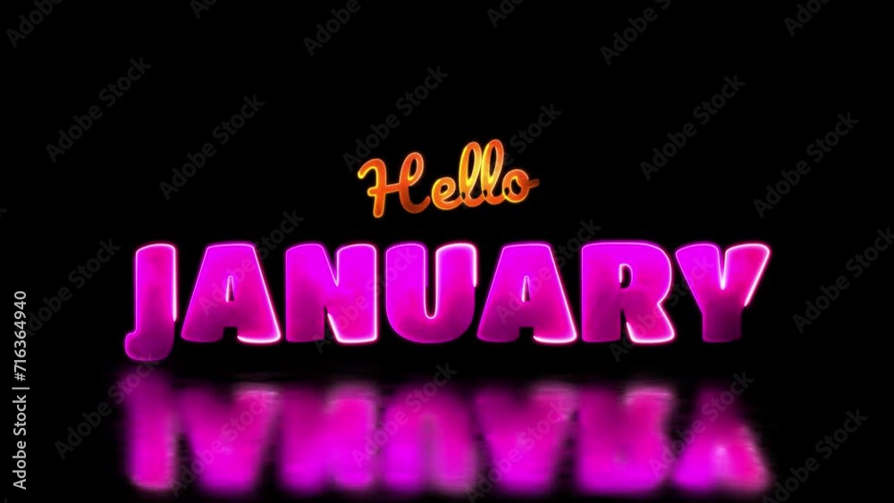 Glowing looping January word neon frame effect, black background. Glowing looping January word neon frame effect, black background.