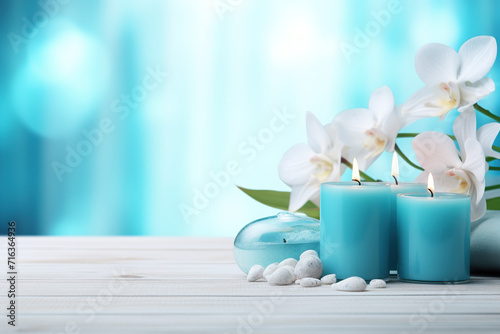 Cyan Light blue Spa background, wellness, skincare, massage foot therapy, therapist massage background, aromatherapy massage, thai, Asian, facial, pedicure, medicure, relax spa, towels, Spa stones