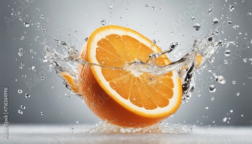 Delicious fresh orange with water splash over isolated white background 