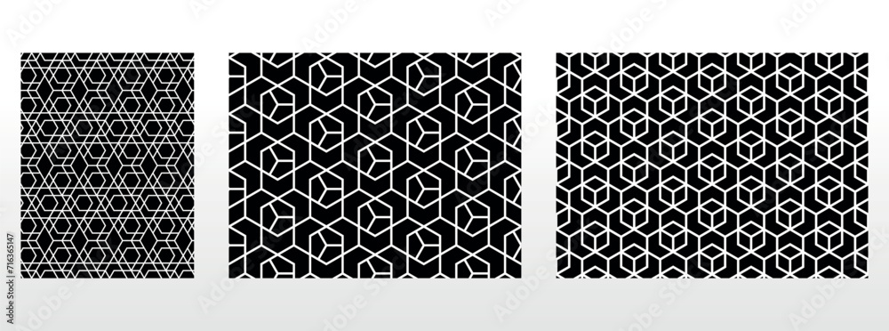 Geometric set of seamless black and white patterns. Simple vector graphics