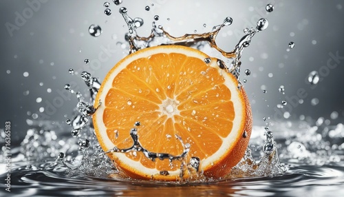 Delicious fresh orange with water splash over isolated white background 