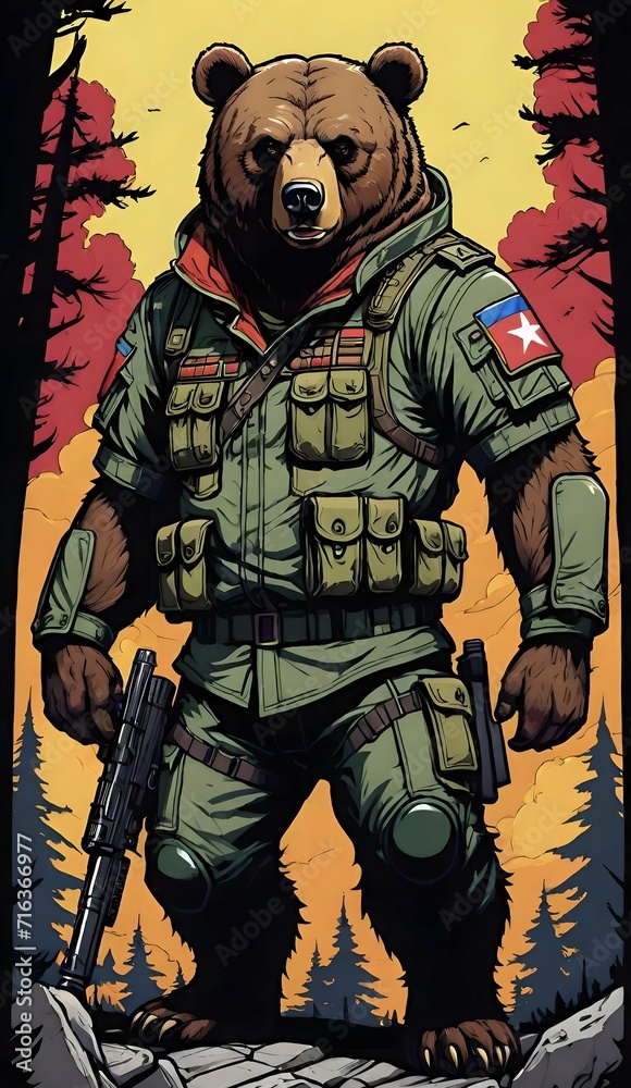 Fototapeta premium fierce bear wearing russian army