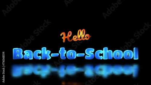 Glowing looping back to school word neon frame effect, black background.  photo