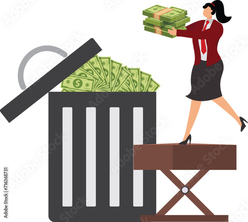 Dollar, Currency,Garbage,Abstract,Basket,Business, Businesswoman