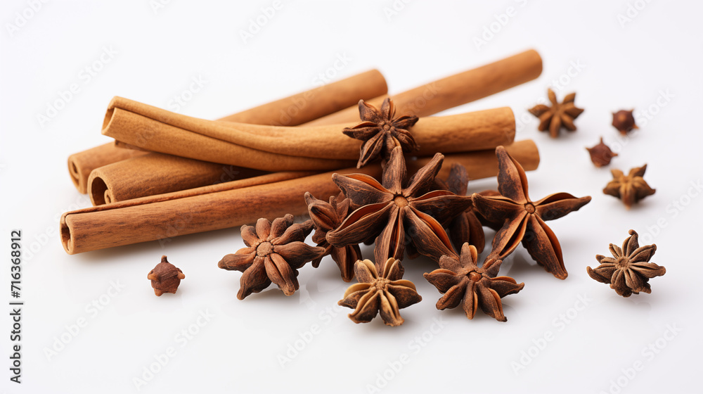 A striking image featuring cloves against a clean white backdrop, emphasizing their aromatic richness and culinary significance. Minimalist elegance for culinary or artistic use A striking image featuring cloves against a clean white backdrop, emphasizing their aromatic richness and culinary significance. Minimalist elegance for culinary or artistic use