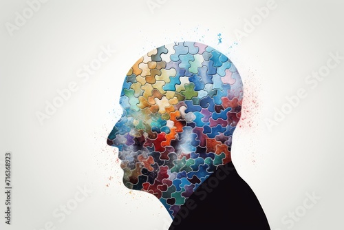 Brain puzzle jigsaw: training for mind fitness. Energy flows through synapses, enhancing skill and neuronal connections. Mindset influences colorful thinking in cognitive exercises and axon learning.