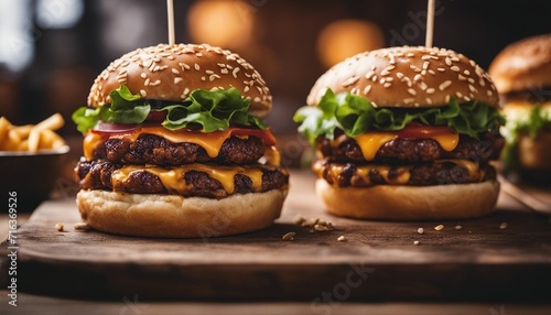 juicy burger product shot, artisan, rustic, food photography, delicious, close up
