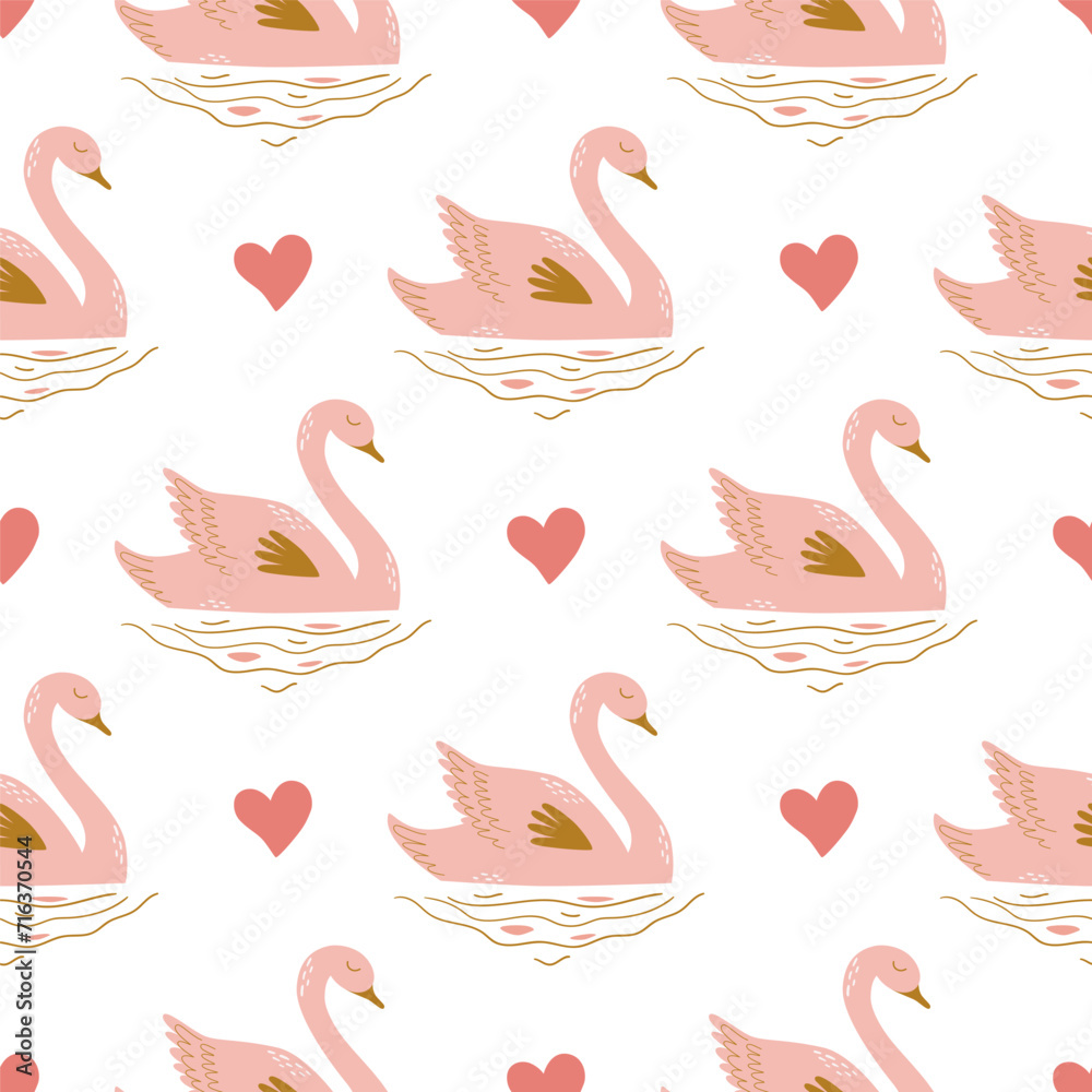 Pink swan pattern seamless swan princess pattern vector illustration