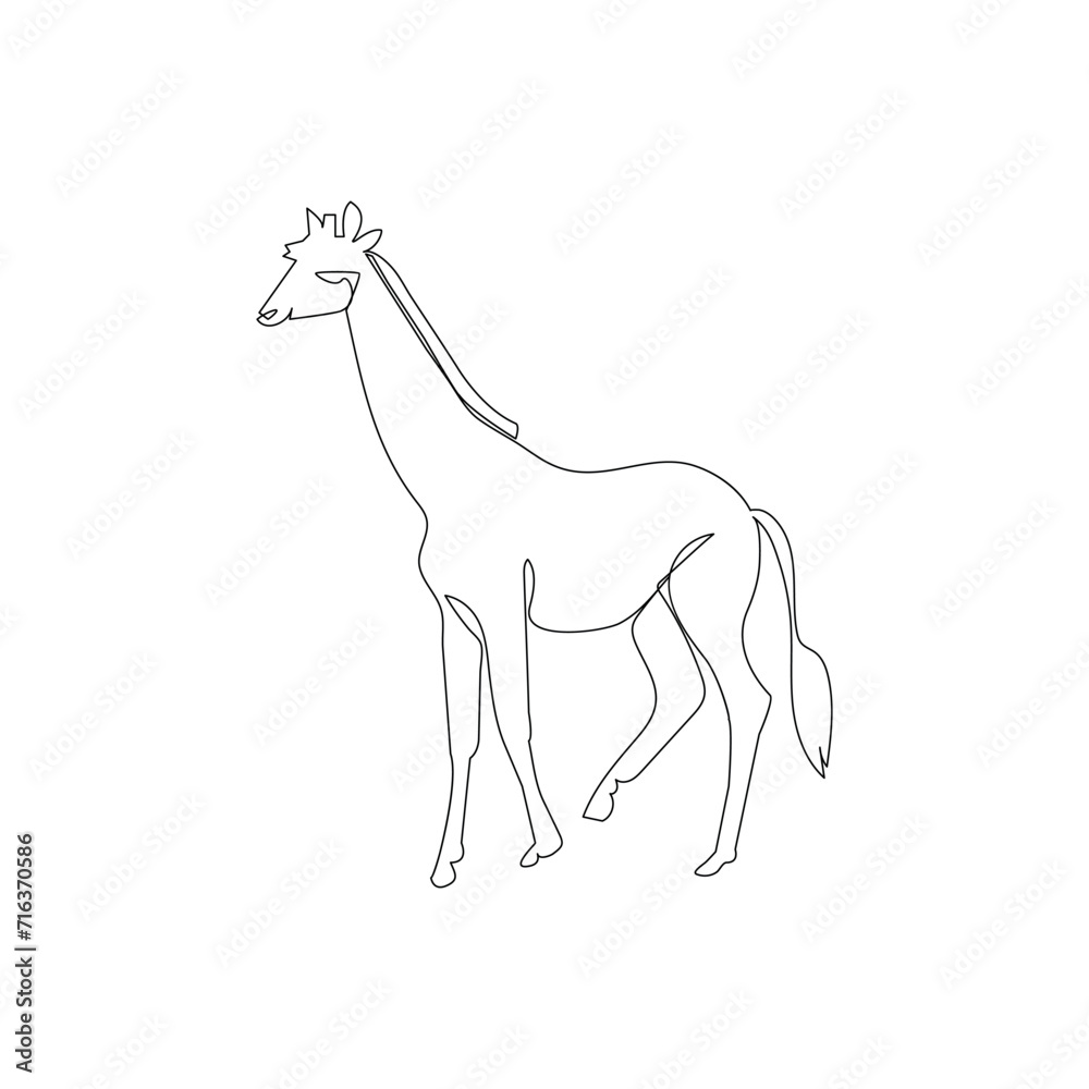 Obraz premium Giraffe continuous one line drawing outline vector illustration