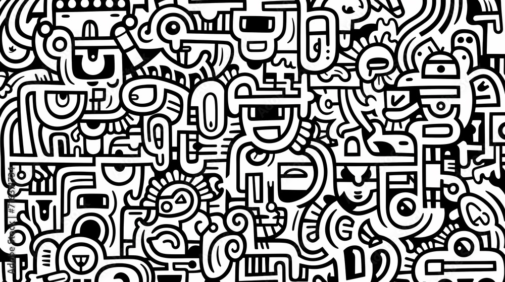 Funny doodle seamless pattern, artistic background