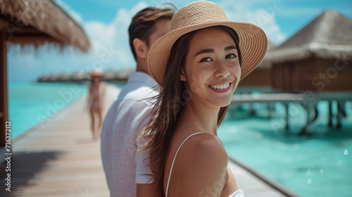 Fototapeta Naklejka Na Ścianę i Meble -  Beautiful couple on the vacation. Travel concept. 