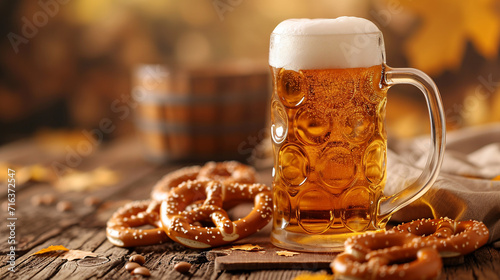 Beer and pretzels  Octoberfest background. 