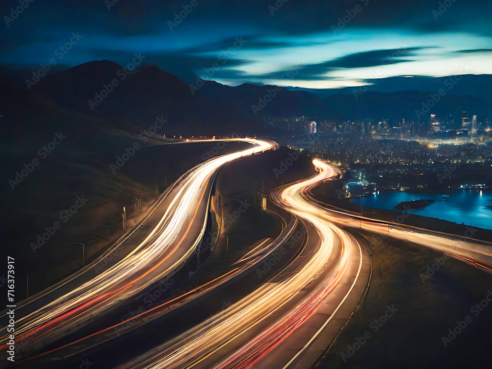 Obraz premium traffic on highway at night. generative AI