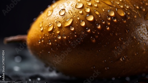Fresh eggfruit with water splashes and drops on black background photo
