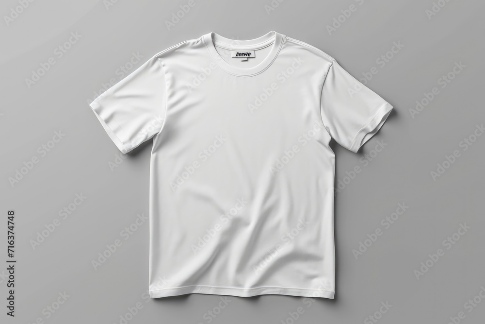 Premium quality white t-shirt laid flat on a smooth grey surface, ideal for branding with space for logo placement or graphic design, perfect for fashion mockups. Ai generated Premium quality white t-shirt laid flat on a smooth grey surface, ideal for branding with space for logo placement or graphic design, perfect for fashion mockups. Ai generated