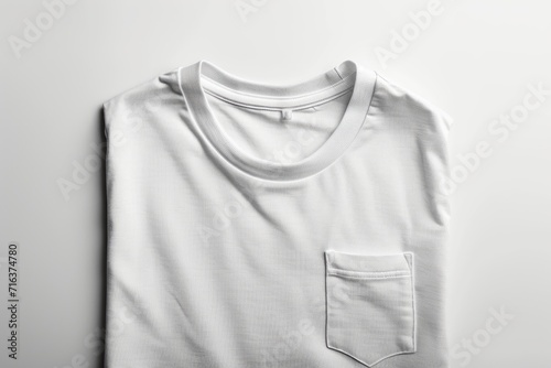 Premium quality white t-shirt laid flat on a smooth grey surface, ideal for branding with space for logo placement or graphic design, perfect for fashion mockups. Ai generated