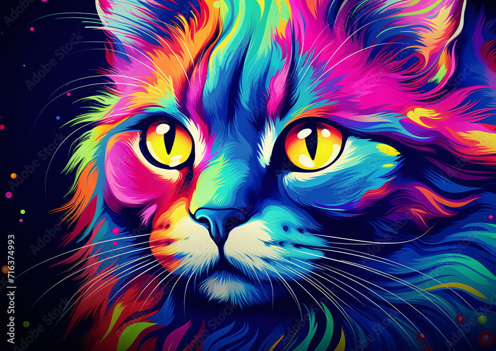 Cute cat on color background