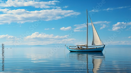 青い海と船のシンプルな背景