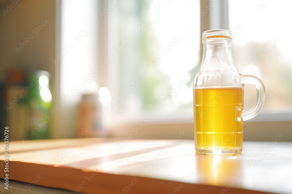 bright window light illuminating a chilled cider vinegar beverage bright window light illuminating a chilled cider vinegar beverage